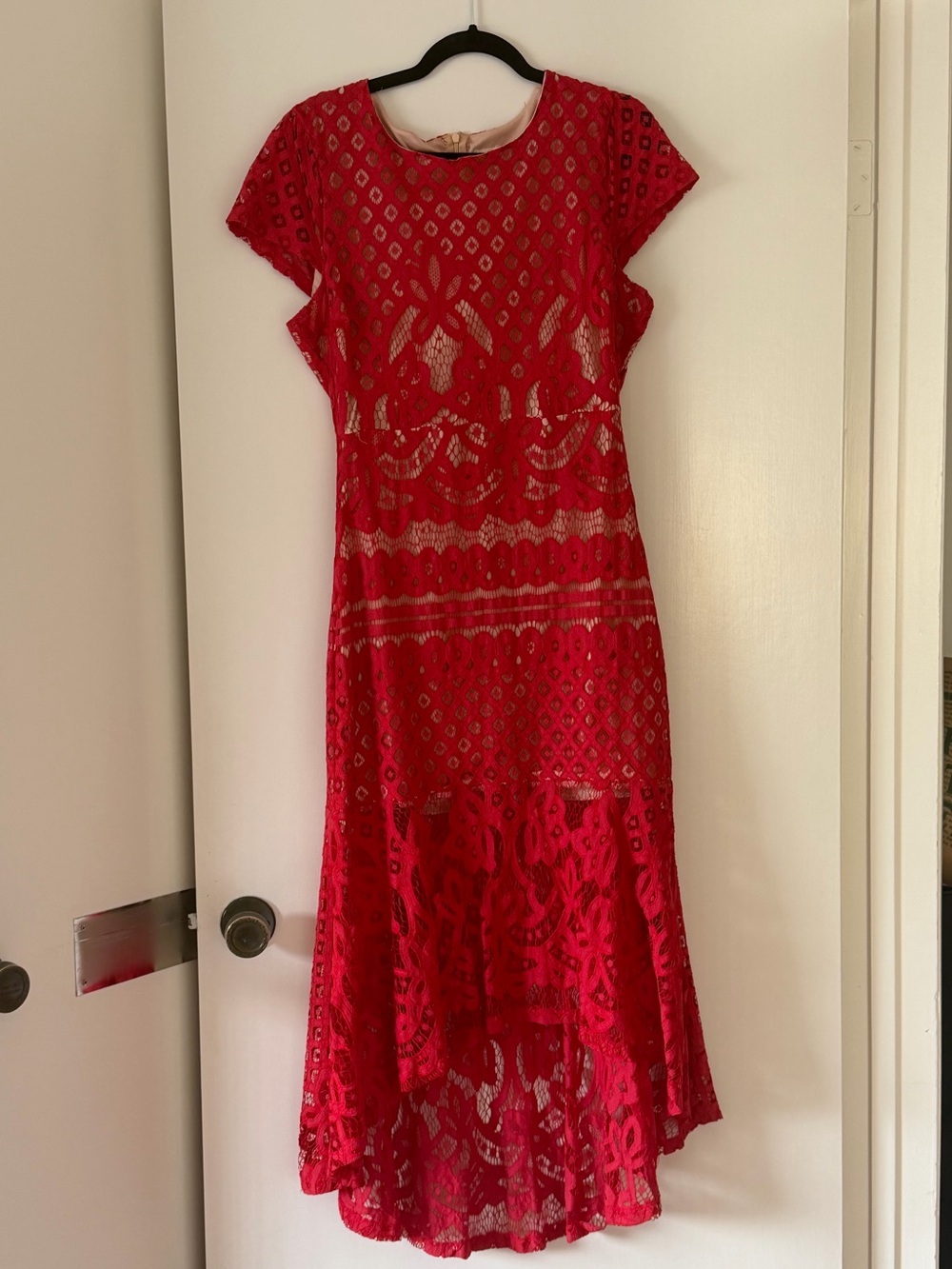 Red Lace Midi Dress - Women's Elegant Occasion Dress